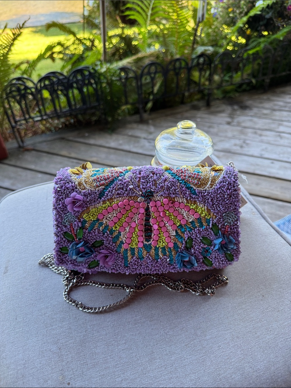 Lavender Beaded Floral Crossbody Bag - Designer Style